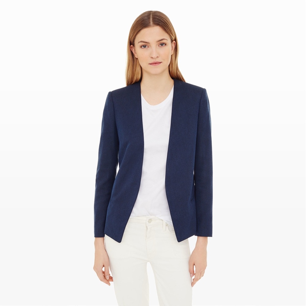 Club Monaco Blue Twill Dyann Blazer s 8 wool blend